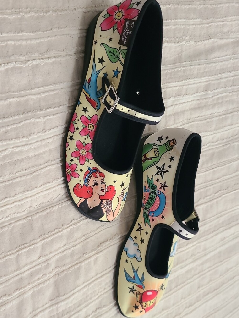 Chocolate Cream Multi Tattoo-Print Mary Jane Flats - Picture 4 of 7